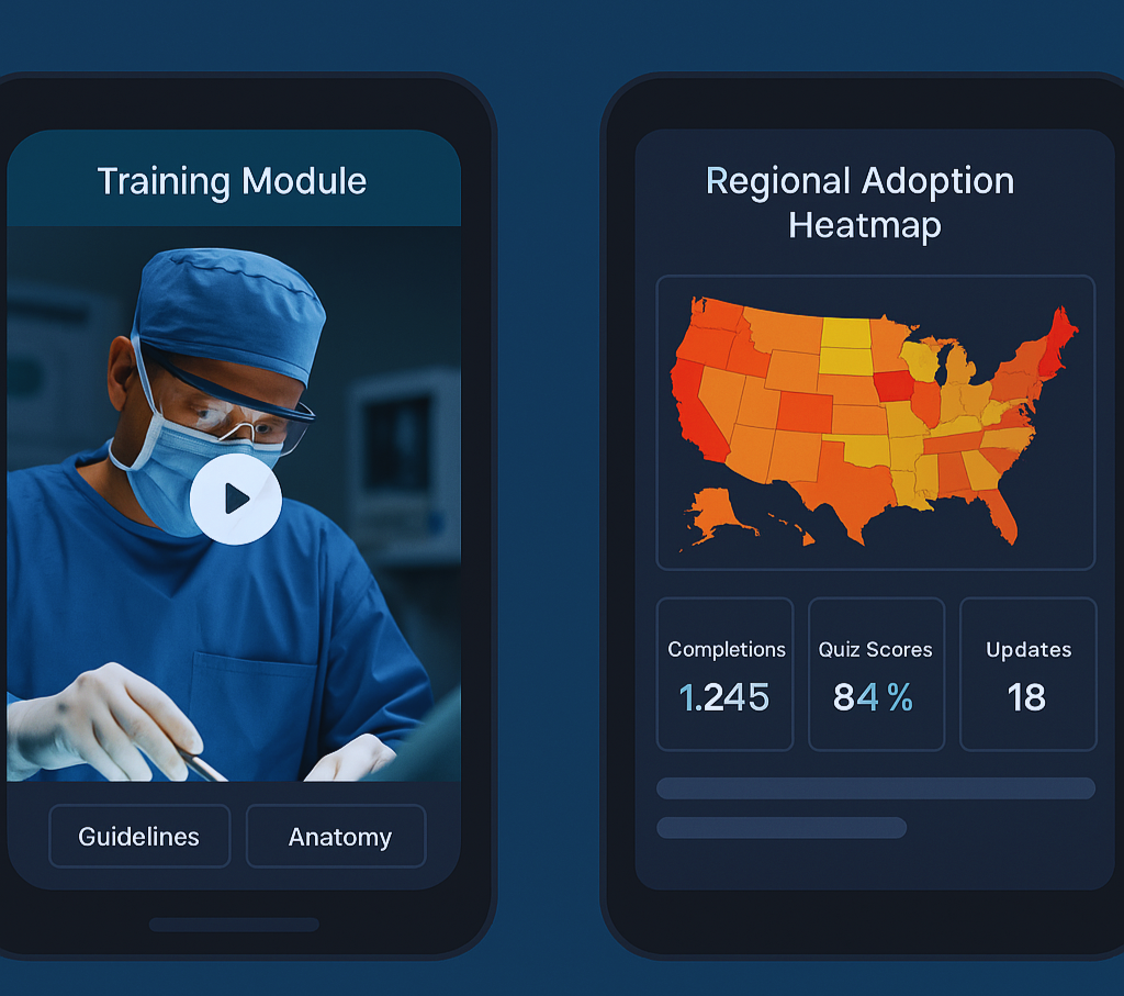 Mobile training and sponsor analytics shown side by side